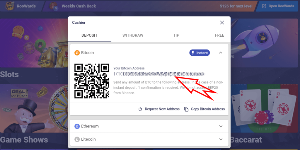 How to deposit on Roobet