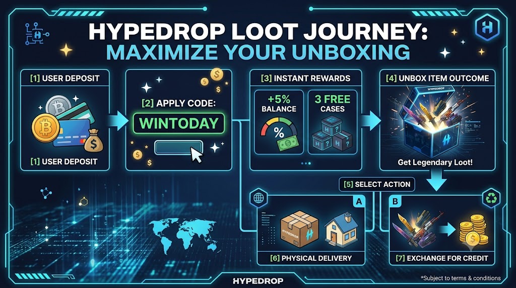 Detailed flow diagram illustrating HypeDrop client-server seed generation and item exchange mechanics.