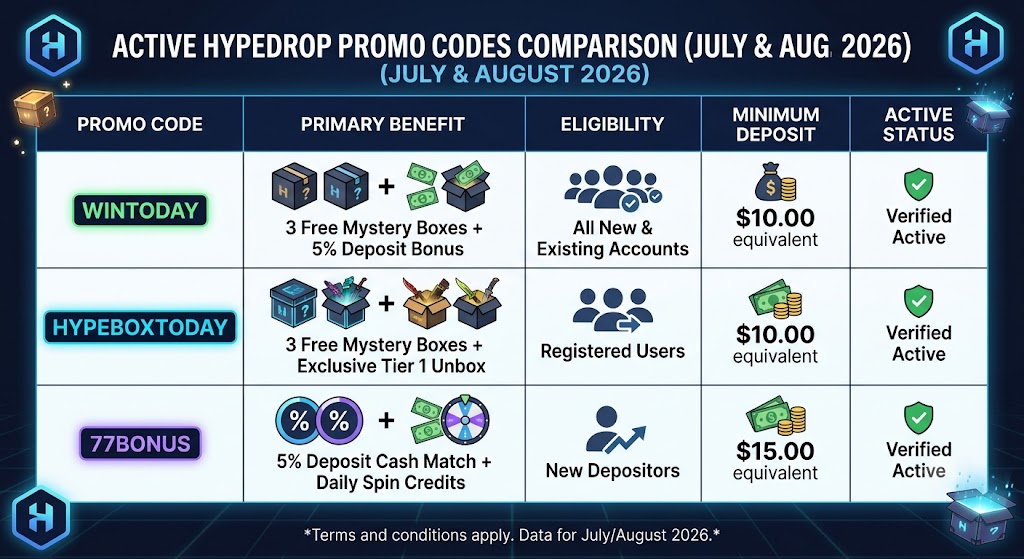 Hypedrop July August promo code wintoday
